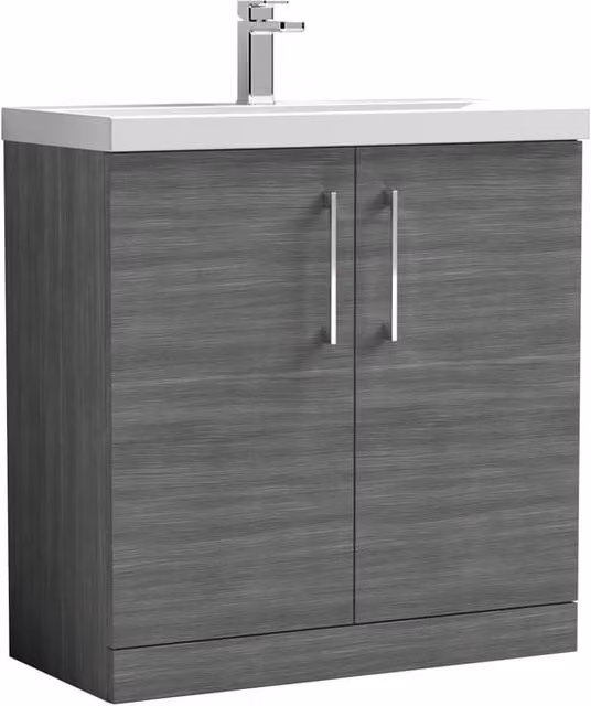 Balterley Contemporary Floor Standing Bathroom Vanity Unit with Mid-Edge Ceramic Basin, Anthracite Woodgrain Grey, W/D/H: 800 x 39 x 84 cm