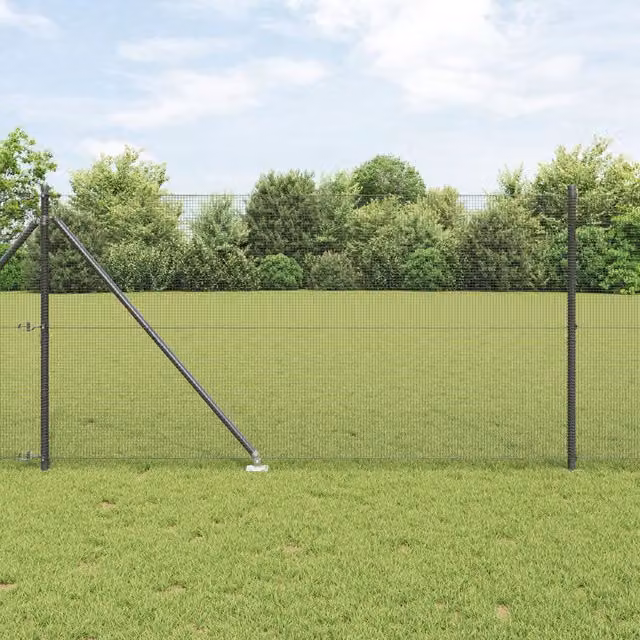 Berkfield Home Round Steel Mesh Fence Post Set of 2, Grey, H: 1 m, W: 100 cm