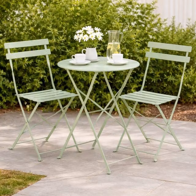Marco Paul Green 3 Piece Folding Metal Bistro Set for Garden and Balcony