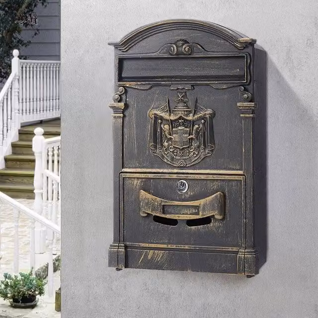 FLAVORA Large Steel Wall Mounted Lockable Post Box in Bronze