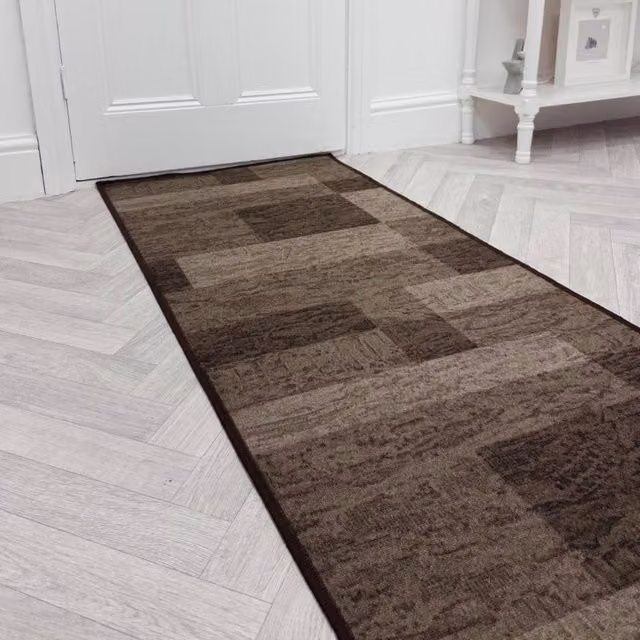 runrug Icona Hallway Runner Rug in Dark Brown, Non-Slip and Hardwearing, W: 120 cm, L: 420 cm