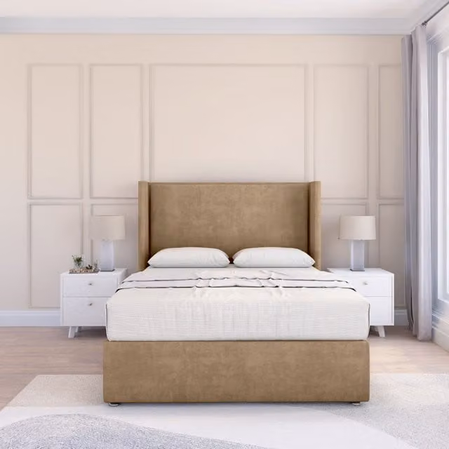 Sloomy Devonshire Naples Wingback Bed Set in Light Brown, Small Double, W/D/H: 120 x 200 x 25 cm