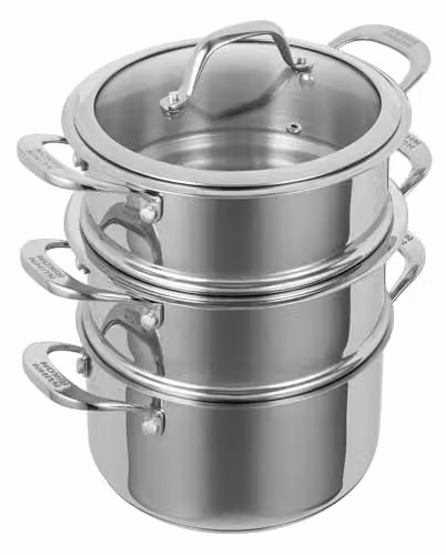 Kuhn Rikon 3-Tier Stainless Steel Steamer Set with Glass Lid, Silver, 2.3 l, Diameter: 18 cm