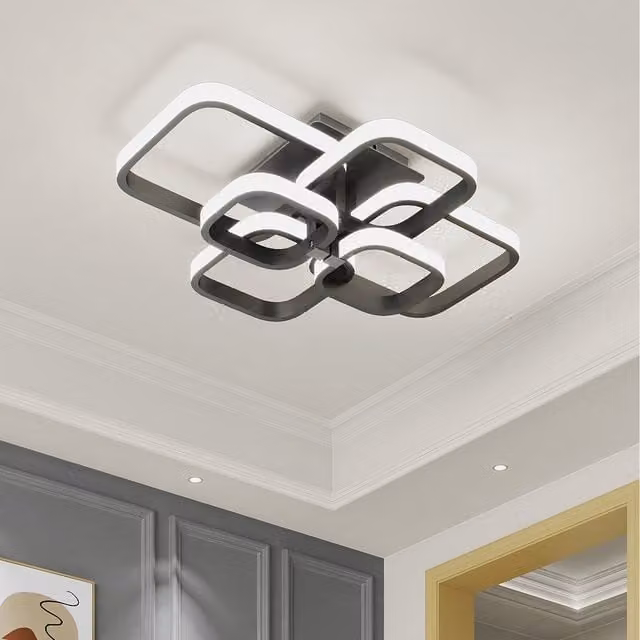 Komore Geometric LED Semi Flush Ceiling Light in Black