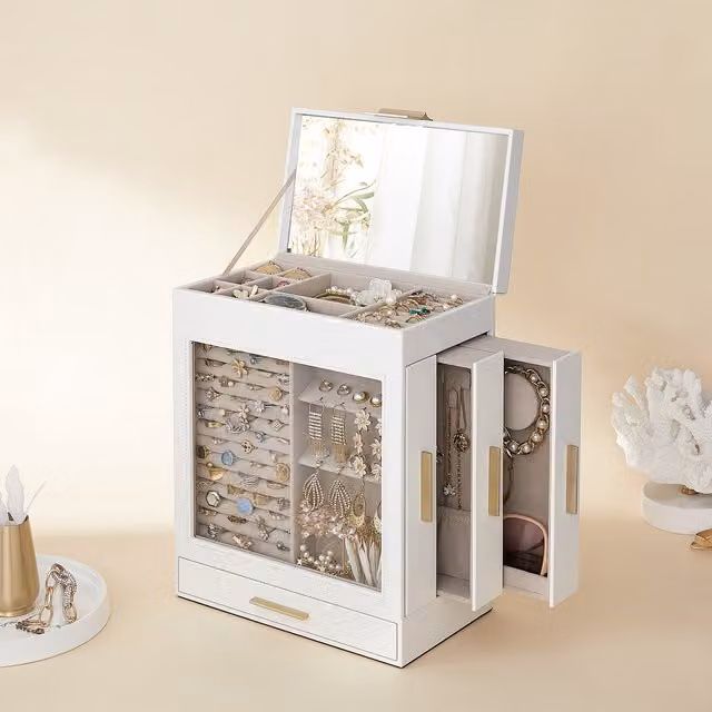SONGMICS 5-Layer Vertical Jewellery Box with Glass Window, White