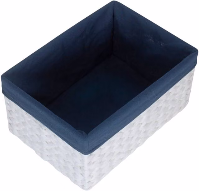 Red Hamper Rectangular Paper Rope Storage Basket with Navy Blue Cotton Lining in White, W/D/H: 42 x 30 x 21 cm