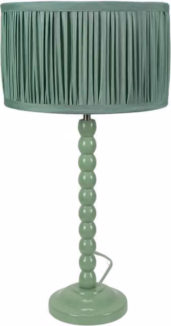 ValueLights Bobbins Green Table Lamp with Wood Base and Fabric Cylinder Shade