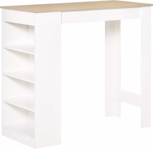HOMCOM Breakfast Bar Table and Kitchen Dining Table with 4-Tier Storage Shelf, Natural, H 102.7 x W 115 x D 50 cm