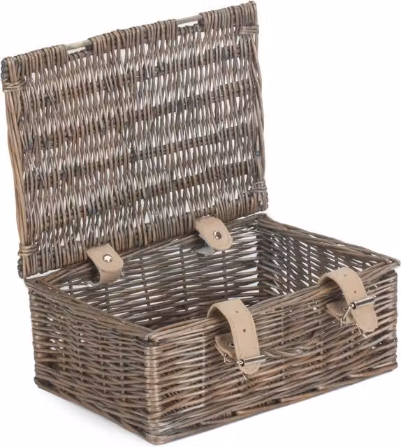 Red Hamper Wicker Picnic Basket with Handles in Grey and Red Antique Wash Willow