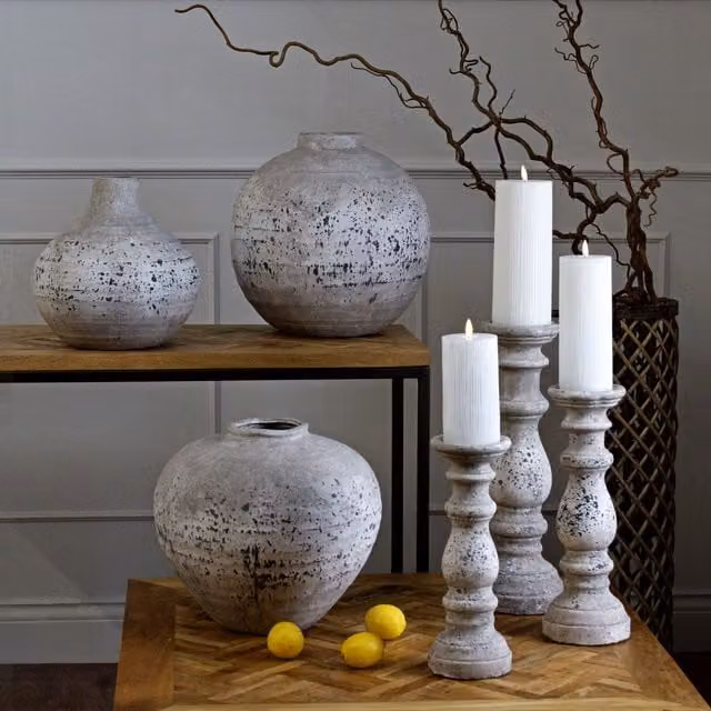 KDMK Minimalist Round Ceramic Tabletop Vase in Grey, Beige or White