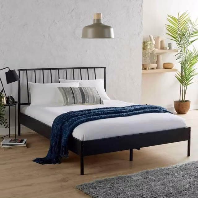 Home Source Odessa Modern Metal Bed Frame, Black, 120 x 200 cm