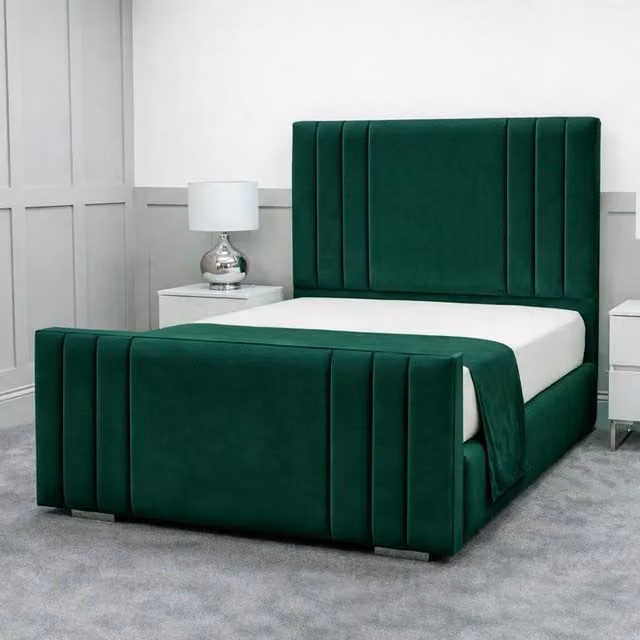 Living Comfort Bedz Canberra King Size Plush Velvet Upholstered Bed with Slatted Base and 48 Inch Headboard in Green