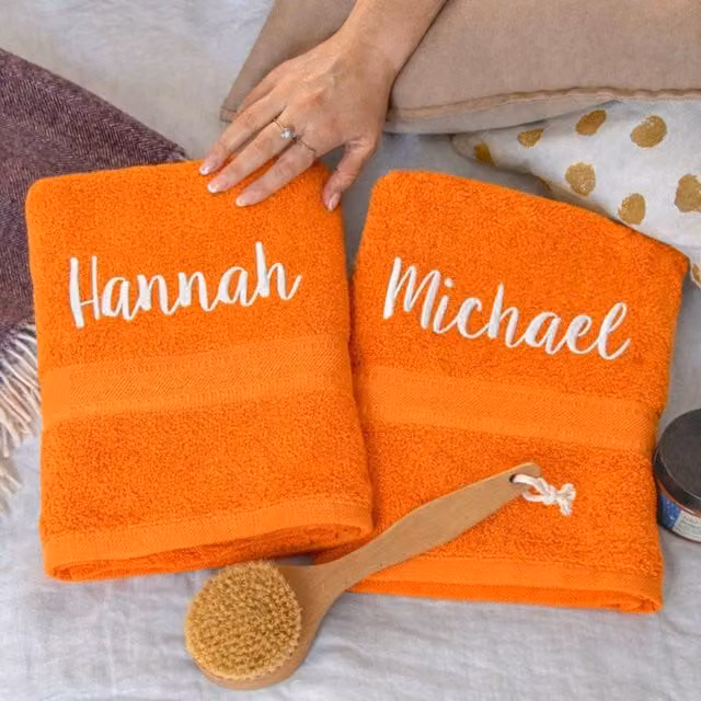 Duncan Stewart Personalised Orange Cotton Terry Bath Towel Set for Adults