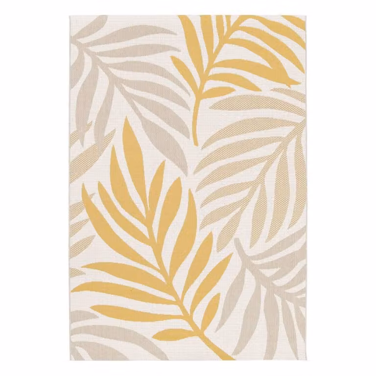 sweeek Indoor/Outdoor Rectangular Rug with Beige and Mustard Floral Plant Pattern in Cream, W: 160 cm, D: 230 cm