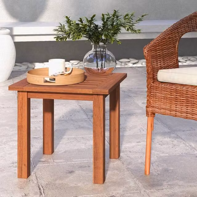 KORVIXA Brown Treated Hardwood Square Patio Side Table W/D/H: 100 x 100 x 100 cm