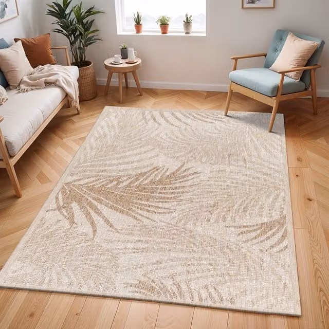 Livabliss Tuareg Coastal Beige Ivory Jute-Look Indoor and Outdoor Polypropylene Rug, W: 200 cm, D: 275 cm