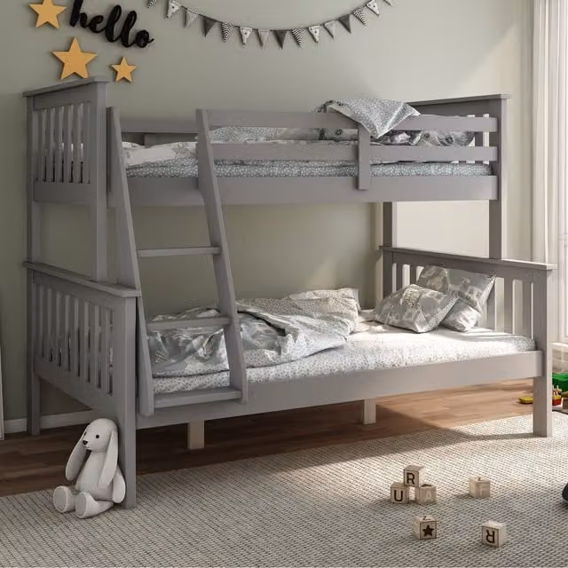 Bedmaster Carra Grey Triple Sleeper Bunk Bed with Memory Foam Mattresses