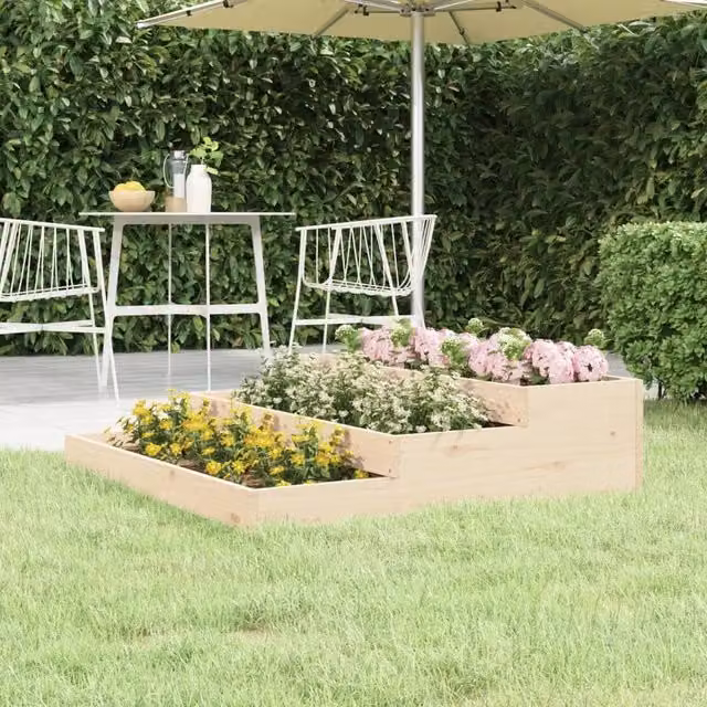 Berkfield Home Brown Solid Wood Pine Raised Planter, W: 107 cm, D: 107 cm, H: 27 cm