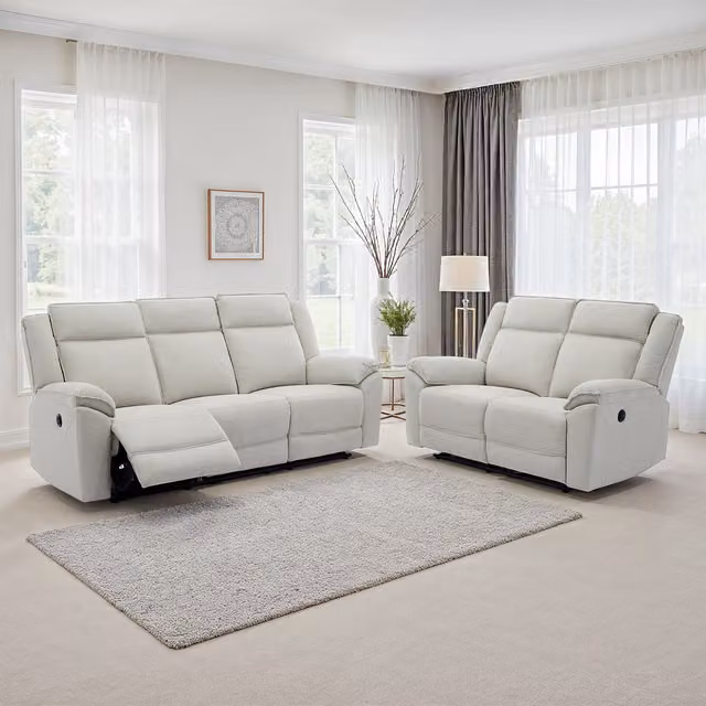 More4Homes Skye Linen Electric Recliner Sofa Set, 3 and 2 Seater, Beige
