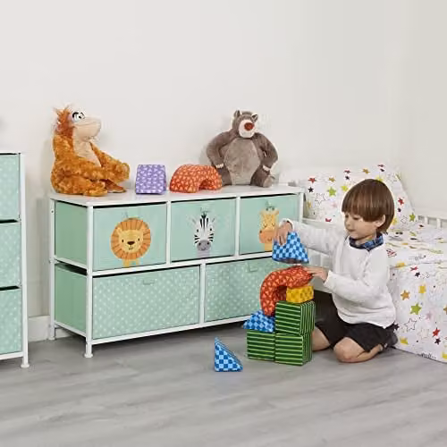 Liberty House Toys Kids 5 Drawer Storage Unit, Green and White, H55.0 x W100.0 x D30.0 cm
