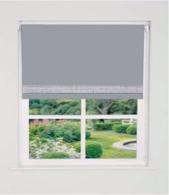 NewEdgeBlinds Straight Diamante Edge Border Blackout Roller Blind in Grey, Width: 125 cm