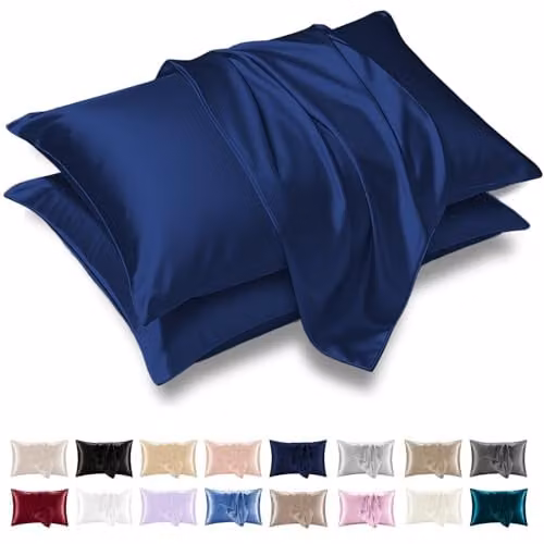 Grace Blue Satin Silk Pillowcases, 4 Pack, Hypoallergenic with Envelope Closure