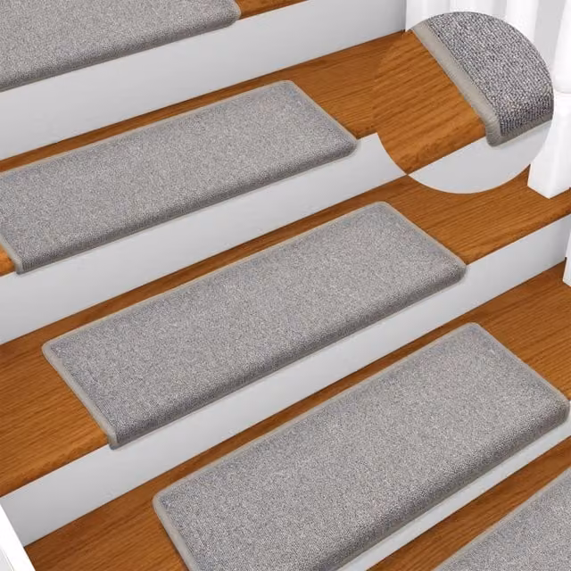 Berkfield Home Self-Adhesive Carpet Stair Treads, 15 Pieces, Light Grey, W/D/H: 65 x 21 x 4 cm