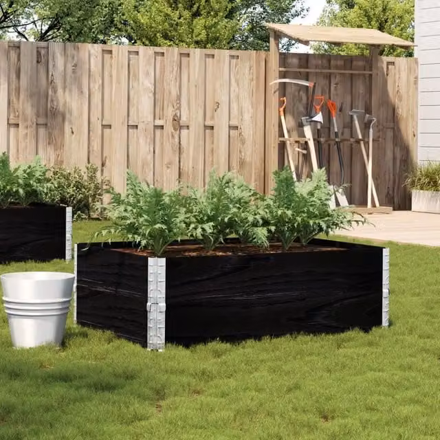 Berkfield Home Garden Black Wooden Raised Bed Planter with Galvanised Steel W: 120 cm, D: 80 cm