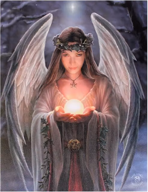 Anne Stokes Yule Angel Canvas Plaque, Grey and Multicolour Winter Holly Snow Wall Decor, W: 19 cm, H: 25 cm