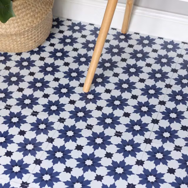 Floor Pops Zellige Blue Self-adhesive Vinyl Floor Tiles, W/D: 30.48 x 30.48 cm
