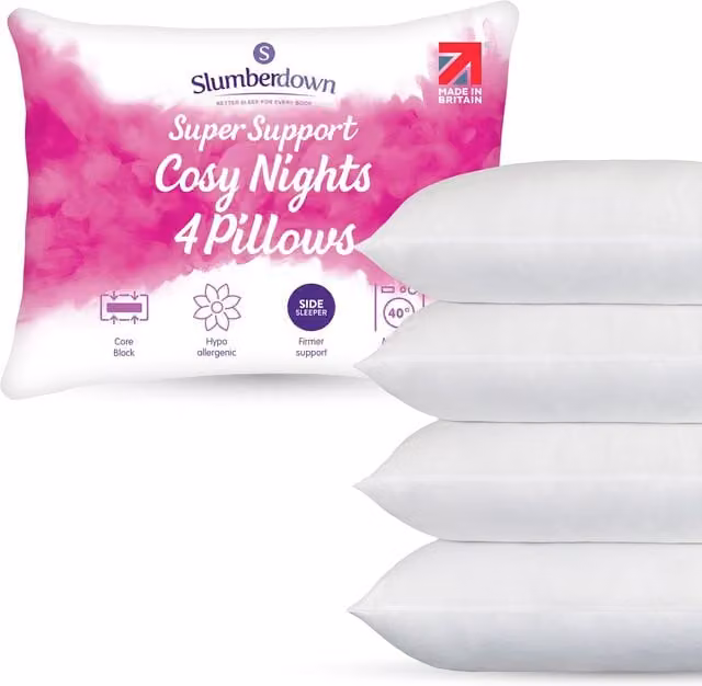 Slumberdown Cosy Nights Super Support Firm Side Sleeper Pillows, 4 Pack, White