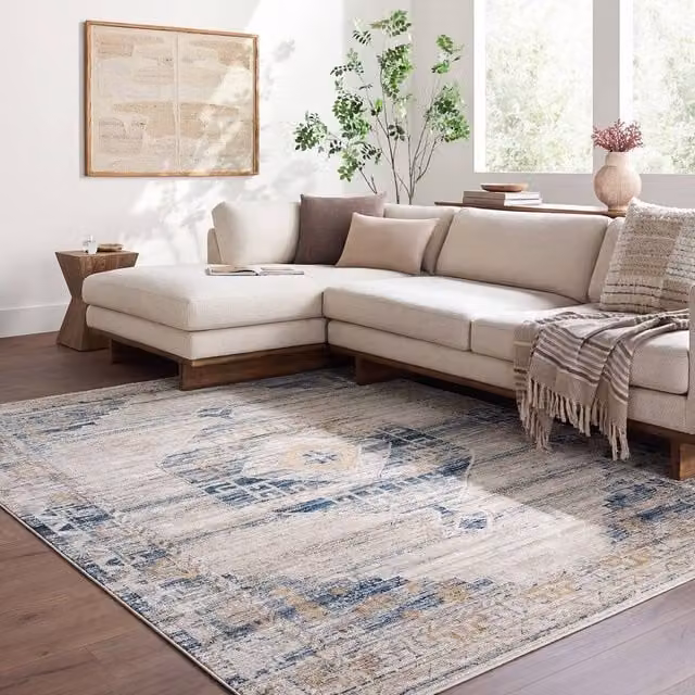 Livabliss Fifth Avenue Vintage Traditional Fringe Living Room Rug in Grey, Brown and Green, W: 200 cm, D: 275 cm