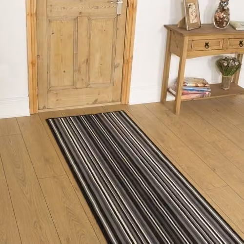runrug Soft and Luxurious Striped Hallway Runner Rug in Black, W: 80 cm, L: 270 cm