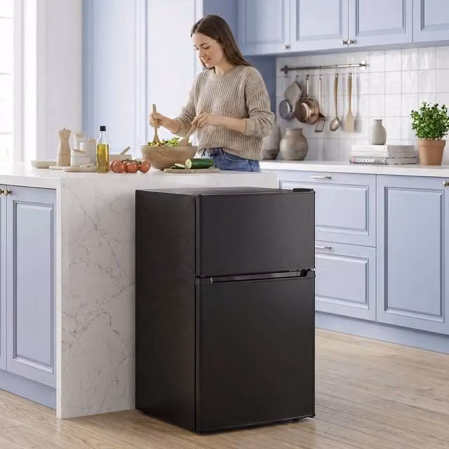 PAWNORA 88L Under Counter Small Fridge Freezer in Black with Reversible Door