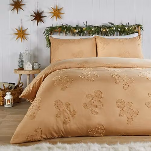 Riva Home Duvet Day Gingerbread Duvet Cover Set, Ginger and Beige, 200 x 200 cm