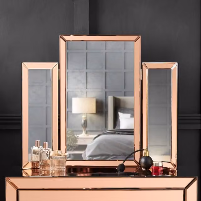 Carme Classic Tri-Fold Tabletop Vanity Mirror in Gold