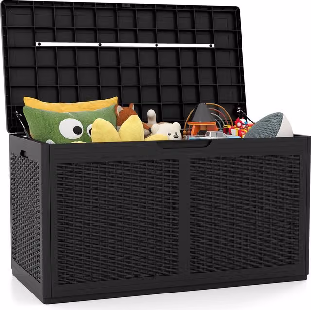 Costway 380L Outdoor Resin Storage Bench and Deck Box in Black