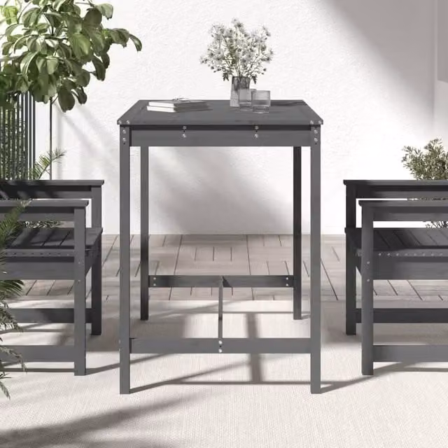 Berkfield Home Grey Solid Pine Garden Table W/D/H: 121 x 82.5 x 110 cm