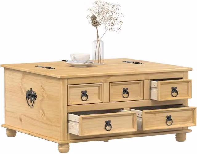 Berkfield Home Corona Storage Box in Brown Solid Pine Wood with Soft Close Lid, W: 90 cm, D: 78 cm, H: 45 cm