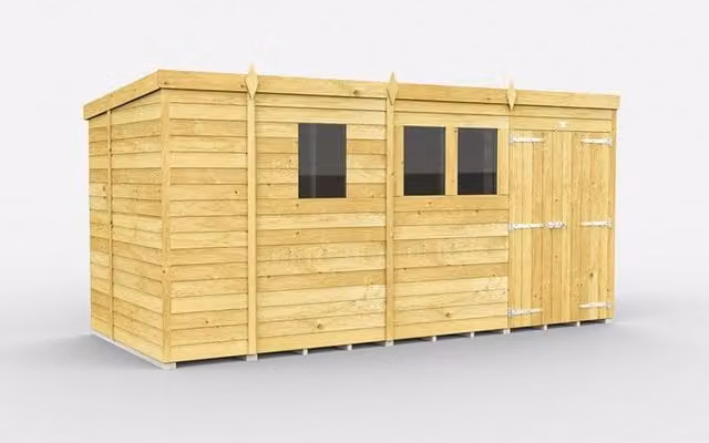 Buttercup Farm Brown Wood Pent Shed with Double Doors and Windows, L387 x W178 x H201 cm