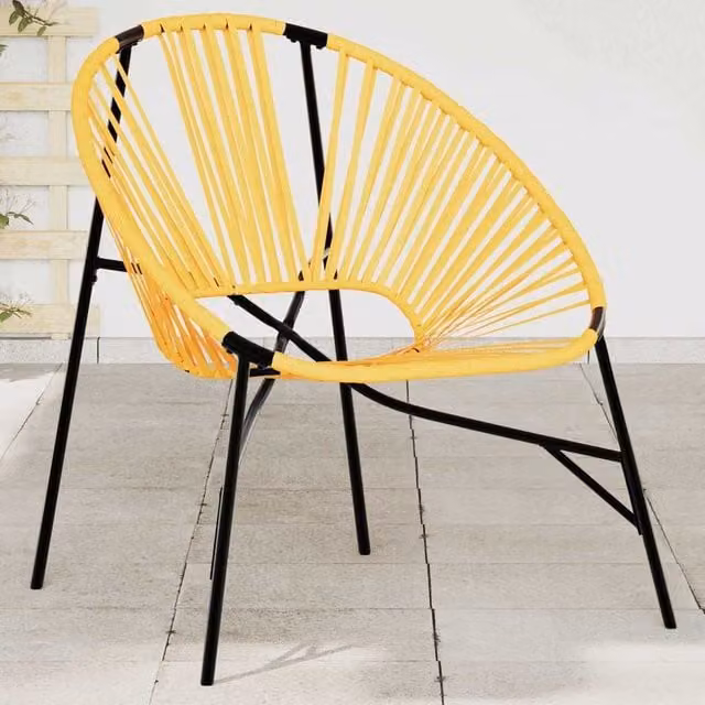 Berkfield Home Garden Modern Egg Lounge Chair in Black and Yellow Poly Rattan with Powder Coated Steel Frame