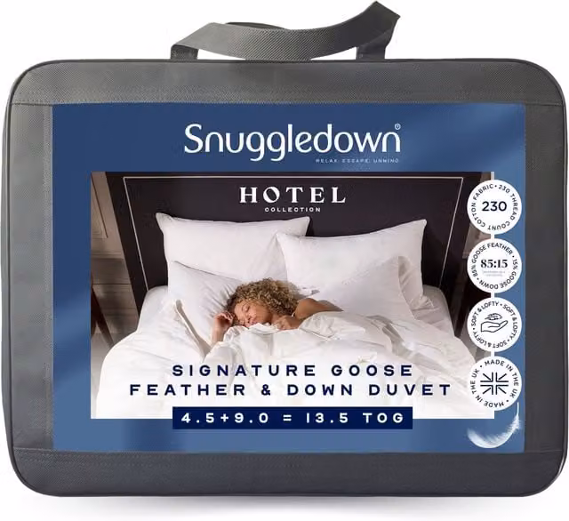Snuggledown Hotel Goose Feather and Down All Seasons Duvet, 13.5 Tog (9 + 4.5 Tog), White, Single