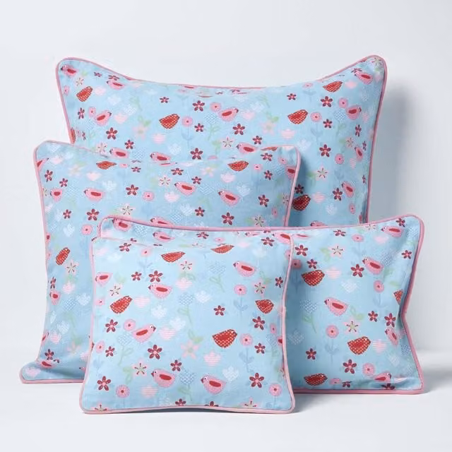 Homescapes Floral Cotton Square Cushion Cover in Blue, W/D/H: 45 x 45 x 45 cm