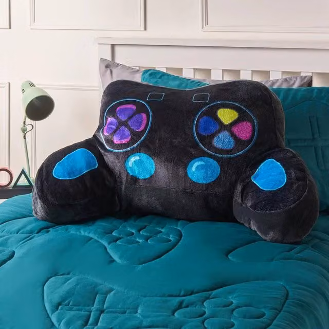 NESTLUNE Gaming Controller Cuddle Cushion Black Flannel Reading Pillow for Children