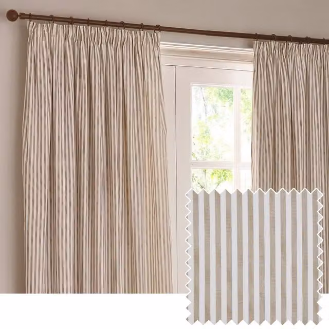 Make It A Home Hebden Striped Cotton Pencil Pleat Curtain Pair in Beige and Yellow, Width: 137 cm, Height: 168 cm