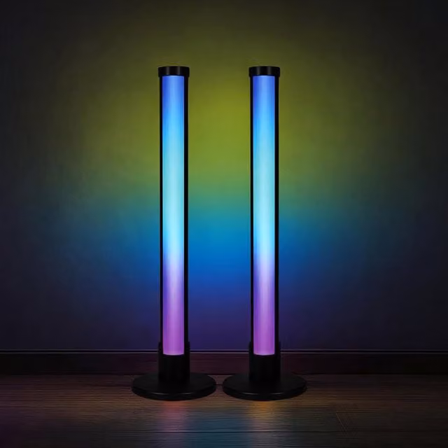 Emitto Set of 2 RGB LED Light Bar Ambient Floor Lamps in Black, Height: 32 cm