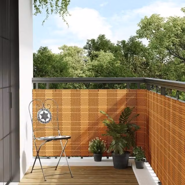 Berkfield Home Poly Rattan Balcony Cover, Light Brown, W: 600 cm, H: 90 cm