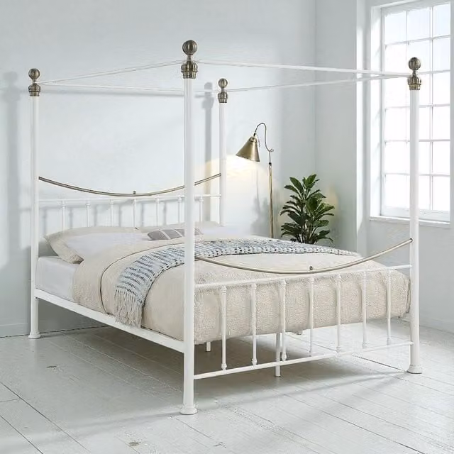 OAT Home Classic Metal Canopy Bed Frame in White