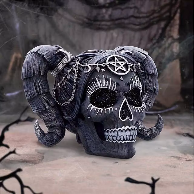 Nemesis Now Solve and Coagula Baphomet Doll Skull Tabletop Decoration, Black, Silver and Grey, Height: 20.5 cm