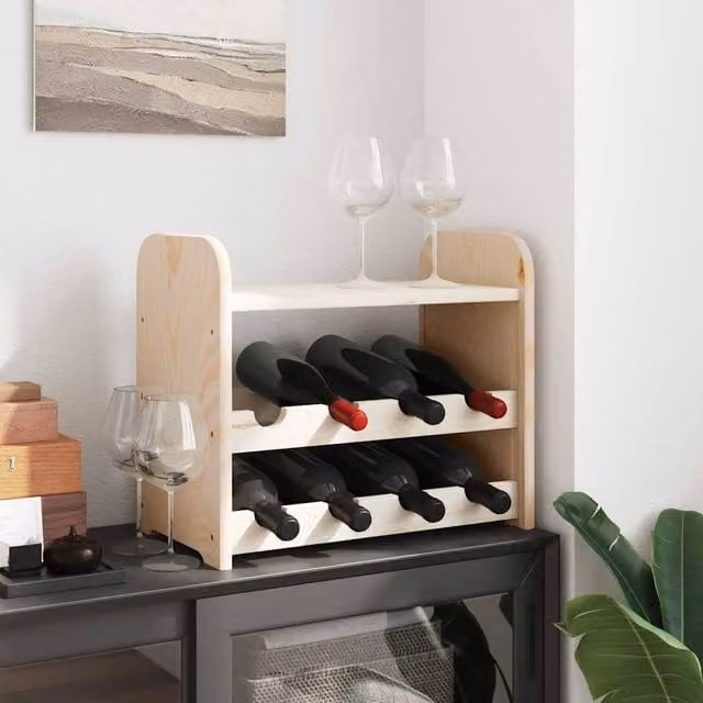 Berkfield Home Beautiful Wine Rack with Top Board in Natural Solid Pine Wood, W/D/H: 43 x 25 x 37 cm